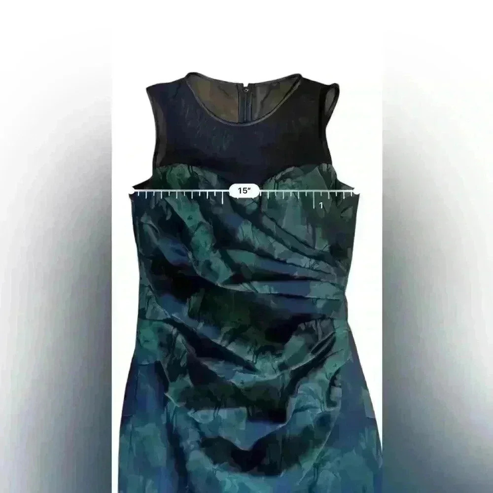 Teri Jon Rickie Freeman Green & Black Stretch Ruched Cocktail Dress NWT 6 - Picture 7 of 12